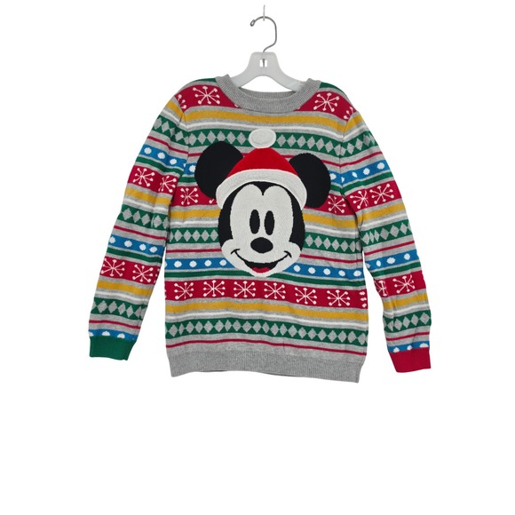 Disney Other - Disney Mickey Mouse Kids Holiday Fair Isle Sweater Santa Hat Size 7/8 Preppy